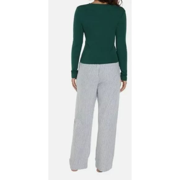 Gap Ladies Flannel Sea Moss Stripe Pajama Set Medium NEW - Picture 2 of 8